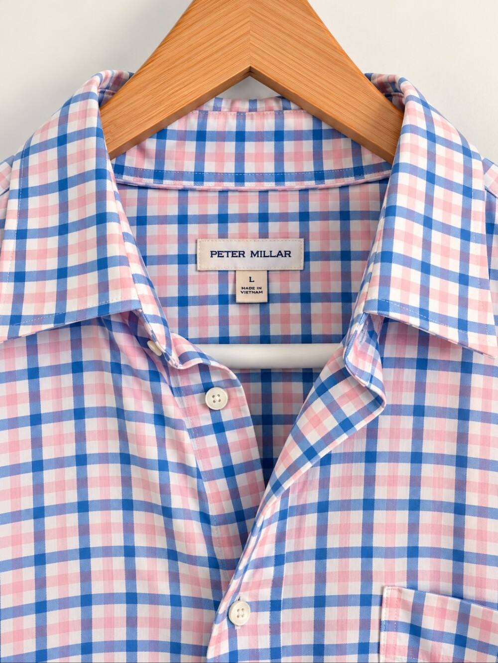 Peter Millar Blue and Pink Check Button-Down Shirt - Largr